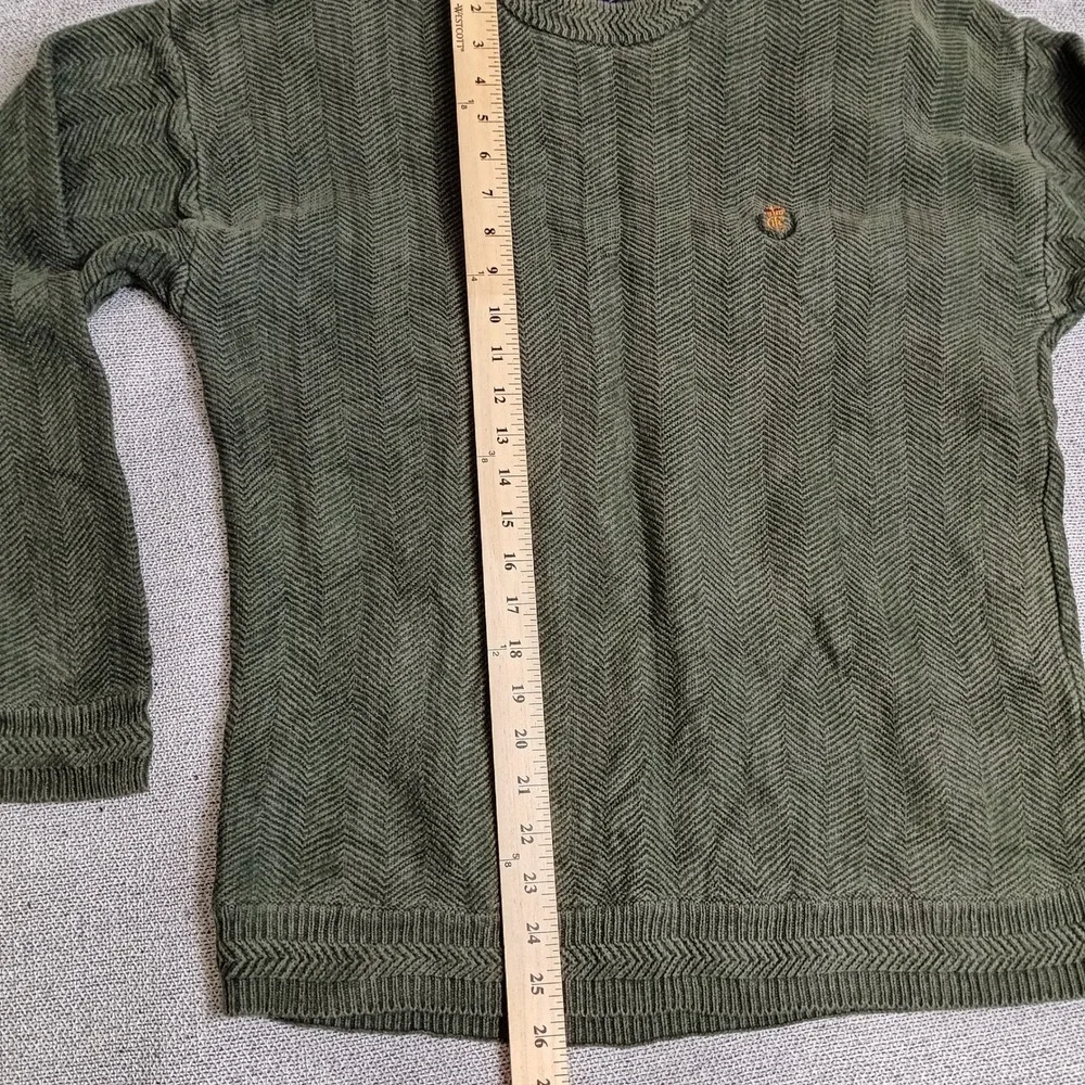 Chaps Ralph Lauren Sweater Mens L Green Excellent Herringbone Cotton Crewneck